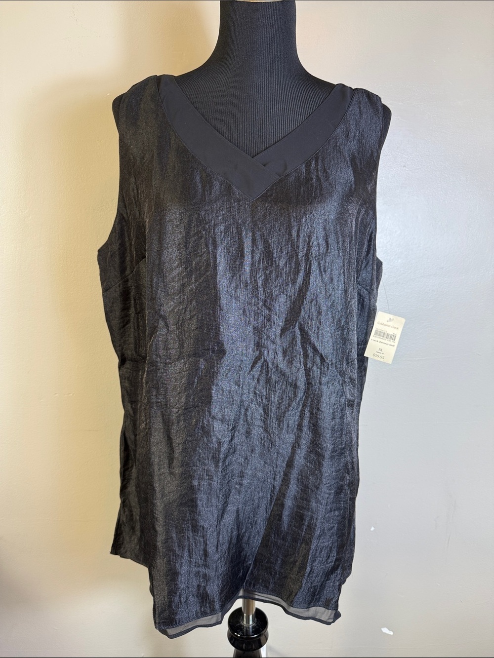 Coldwater Creek Classic Black Shimmer V-Neck Sleeveless Tank Top Sz XL NWT